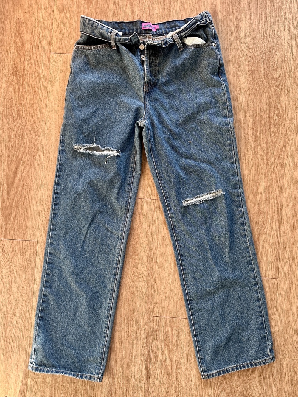 EDIKTED High Rise Straight Leg Jeans Waistband Detail Size M